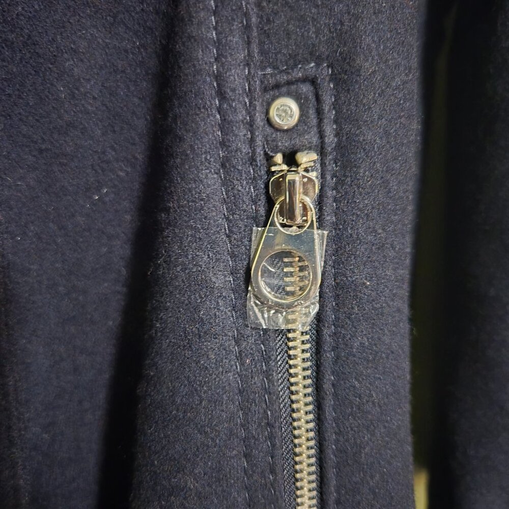 Liz Claiborne Navy Blue Swing Flounce Wool Blend Coat with Silver Buttons - Picture 4 of 9